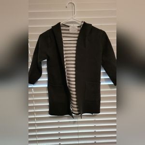 Zara girls long cardigan. Size 7 gray with white and light gray stripes inside .